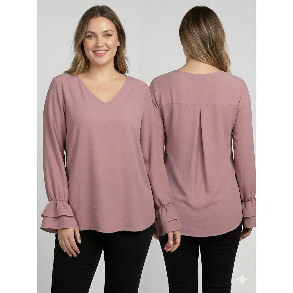 White Birch Plus Size 1X NEW NWT Pink V Neck Blouse Tunic 100% Polyester